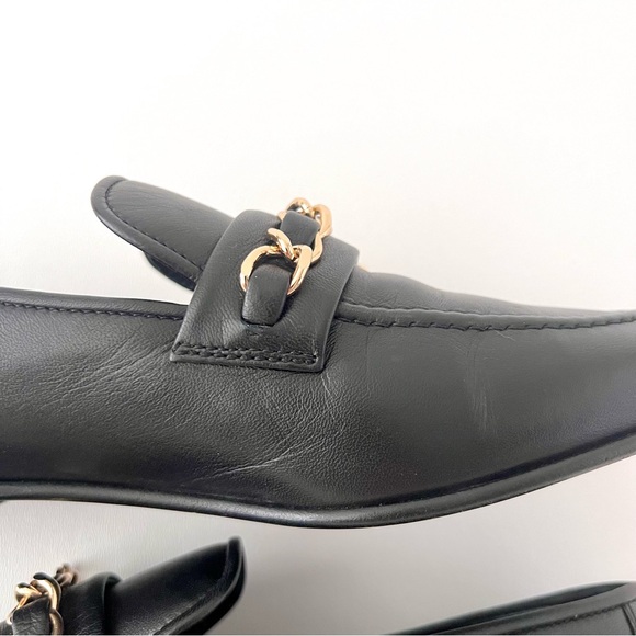 CHANEL | Black Lambskin Chain Loafers Leather Flats Gold CC Logo EU 38 - Picture 10 of 16